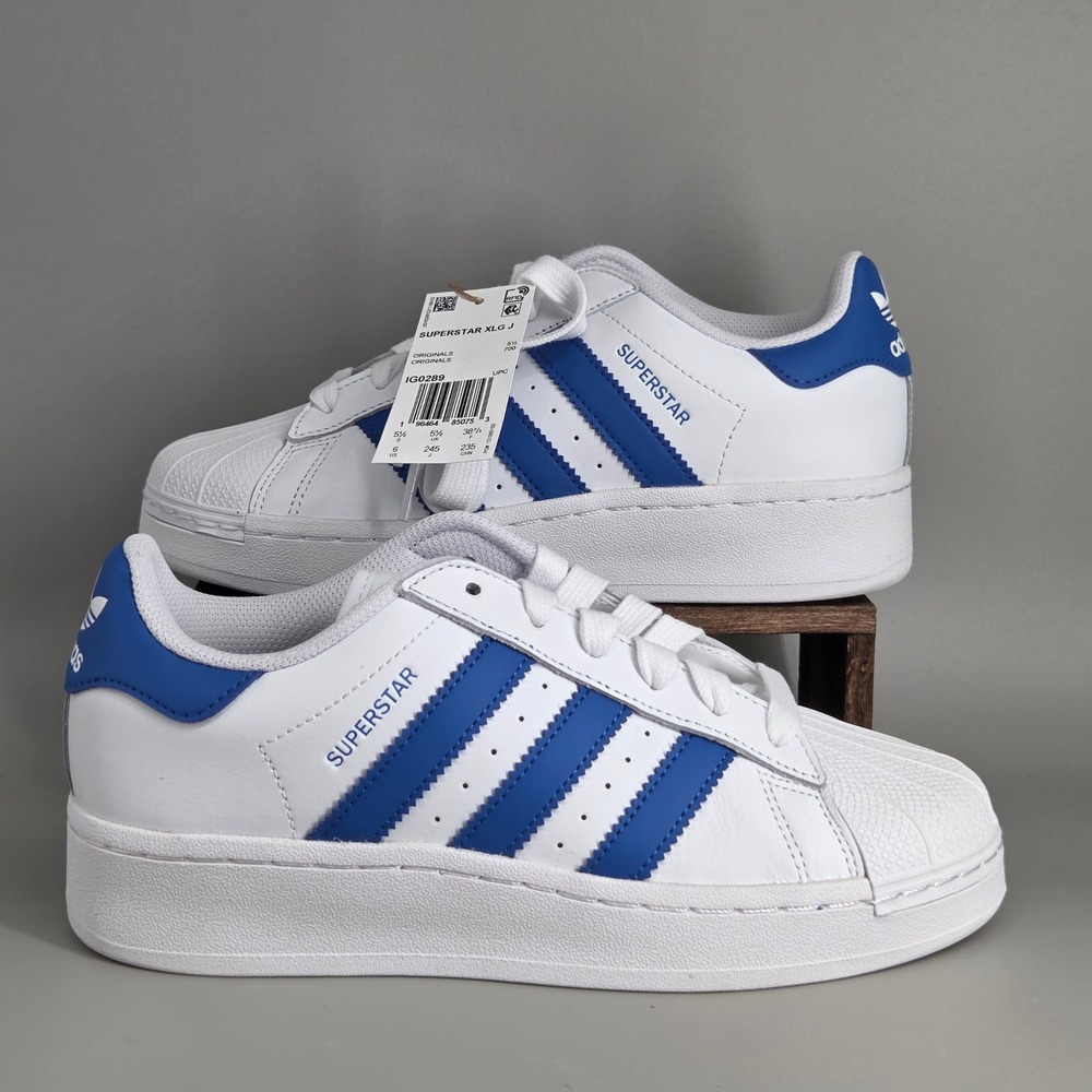 Adidas Superstar XLG J Kids Size 6 White Blue Platform Shell Toe IG0289
